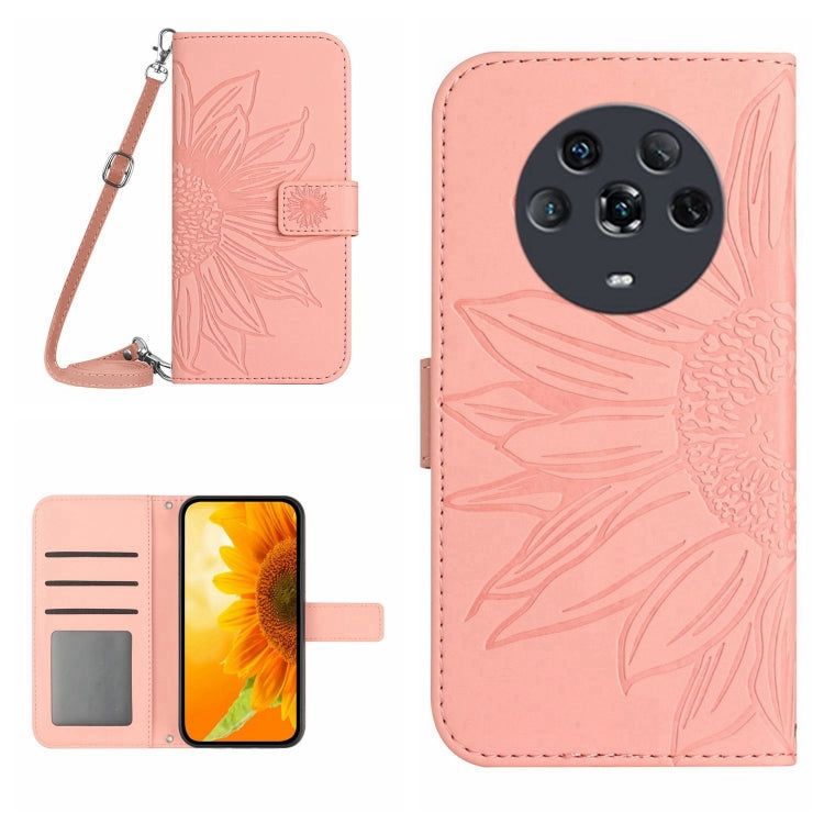 For Honor Magic4 Skin Feel Sun Flower Pattern Flip Leather Phone Case with Lanyard