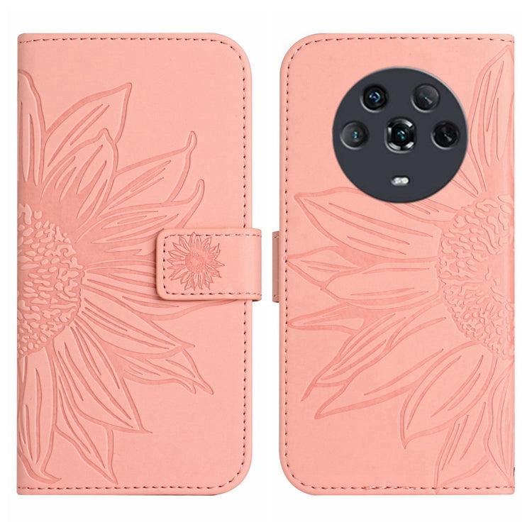 For Honor Magic4 Skin Feel Sun Flower Pattern Flip Leather Phone Case with Lanyard