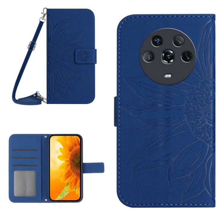 For Honor Magic4 Skin Feel Sun Flower Pattern Flip Leather Phone Case with Lanyard