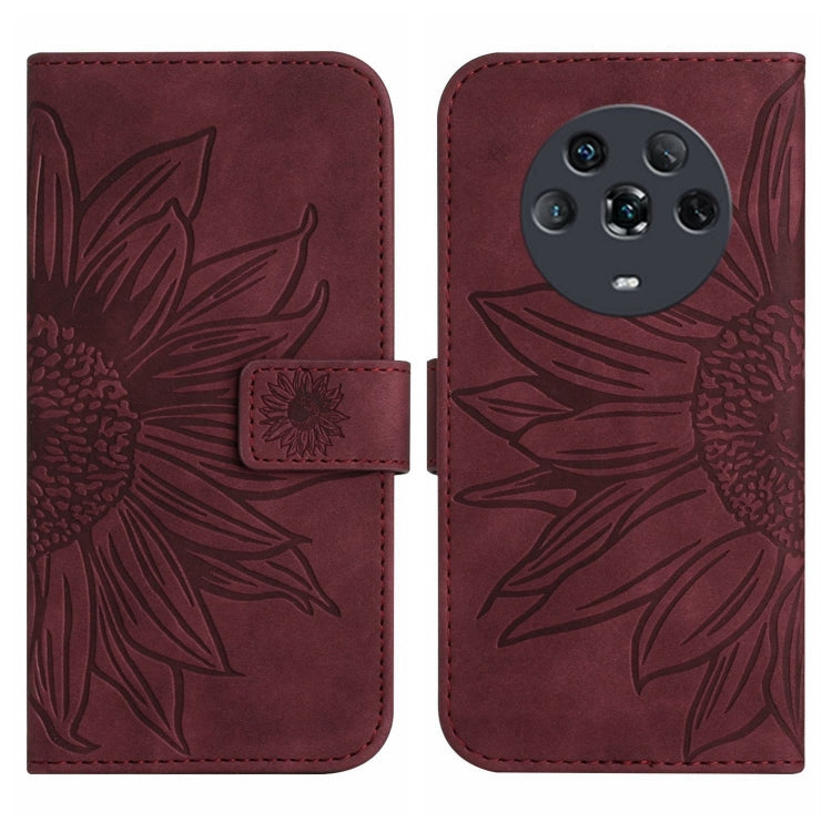 For Honor Magic4 Skin Feel Sun Flower Pattern Flip Leather Phone Case with Lanyard