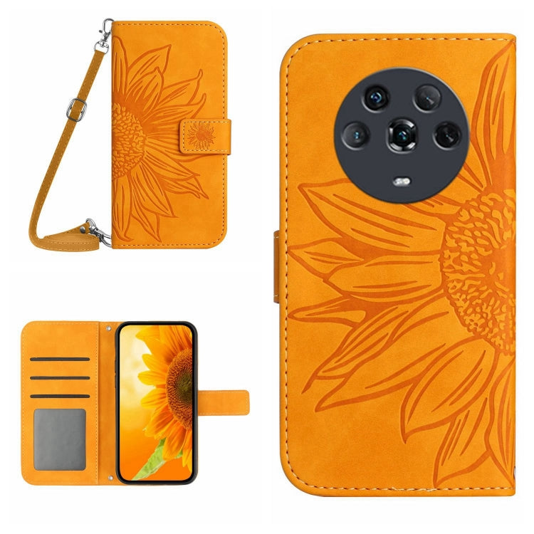 For Honor Magic4 Skin Feel Sun Flower Pattern Flip Leather Phone Case with Lanyard