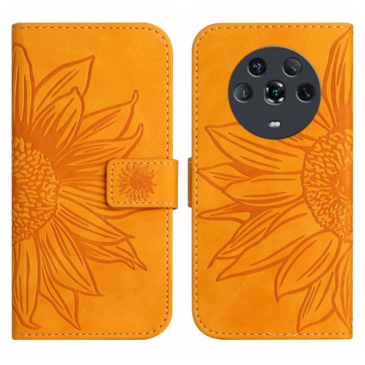 For Honor Magic4 Skin Feel Sun Flower Pattern Flip Leather Phone Case with Lanyard