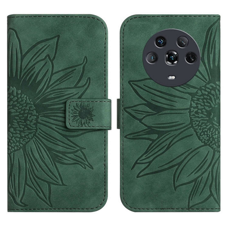For Honor Magic4 Skin Feel Sun Flower Pattern Flip Leather Phone Case with Lanyard