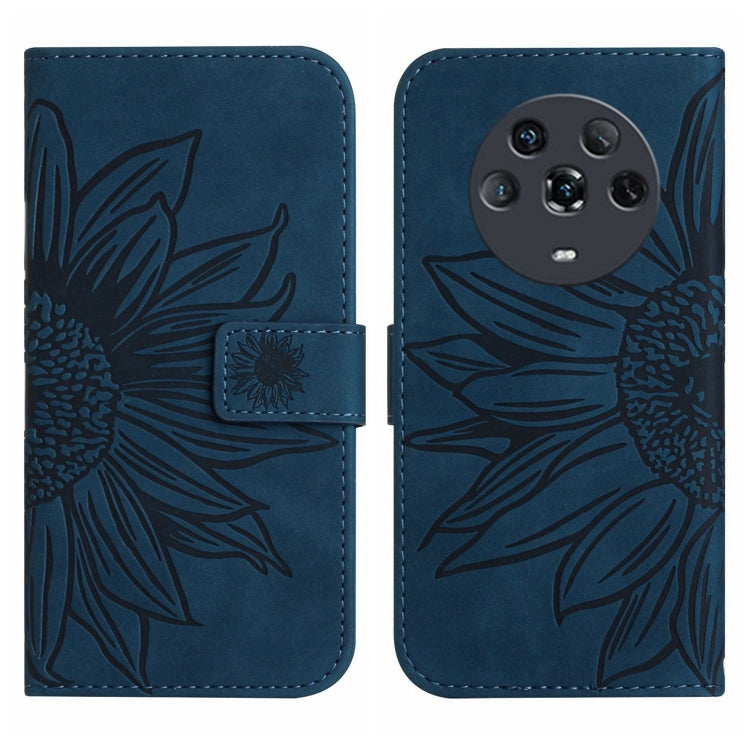 For Honor Magic4 Skin Feel Sun Flower Pattern Flip Leather Phone Case with Lanyard