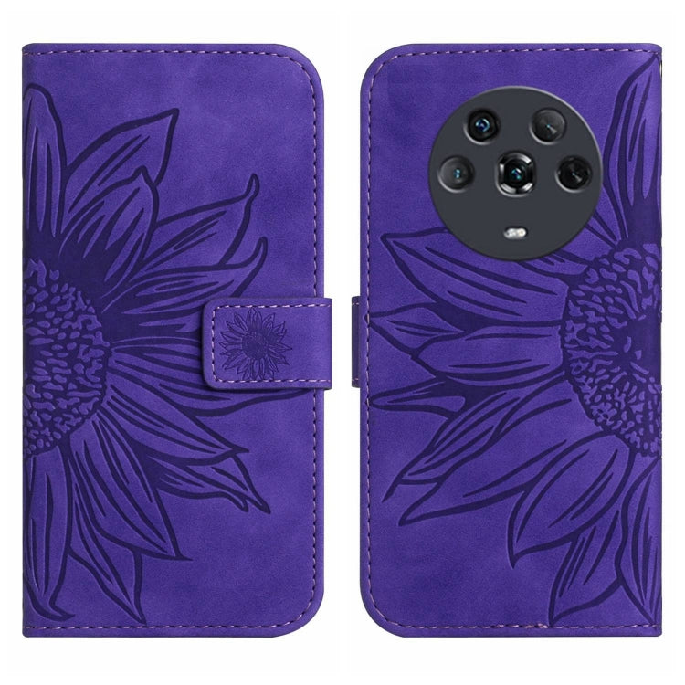 For Honor Magic4 Skin Feel Sun Flower Pattern Flip Leather Phone Case with Lanyard