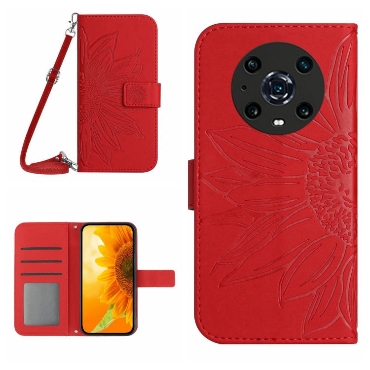 For Honor Magic4 Pro Skin Feel Sun Flower Pattern Flip Leather Phone Case with Lanyard
