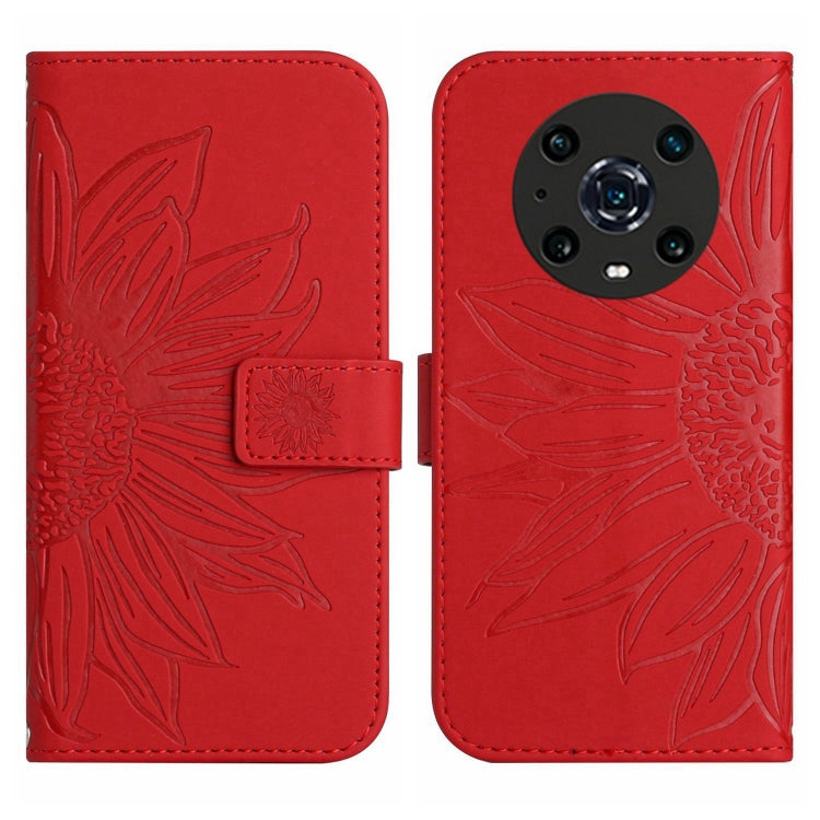 For Honor Magic4 Pro Skin Feel Sun Flower Pattern Flip Leather Phone Case with Lanyard