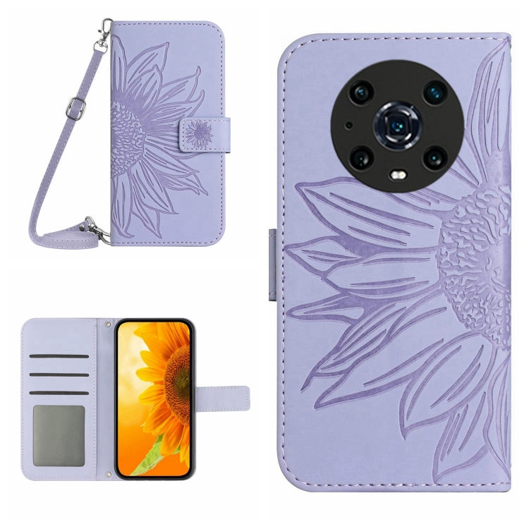 For Honor Magic4 Pro Skin Feel Sun Flower Pattern Flip Leather Phone Case with Lanyard