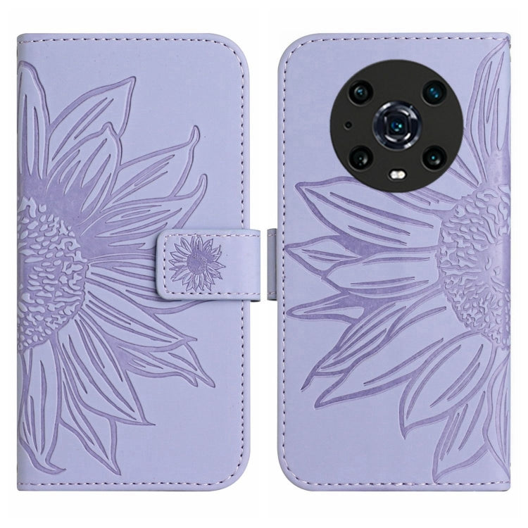 For Honor Magic4 Pro Skin Feel Sun Flower Pattern Flip Leather Phone Case with Lanyard