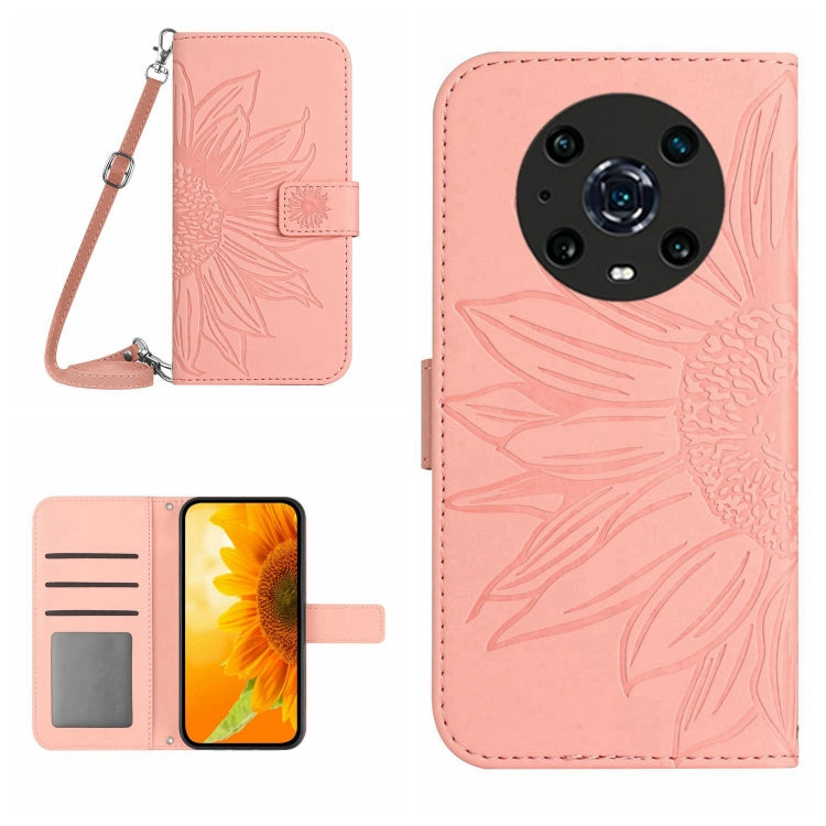 For Honor Magic4 Pro Skin Feel Sun Flower Pattern Flip Leather Phone Case with Lanyard