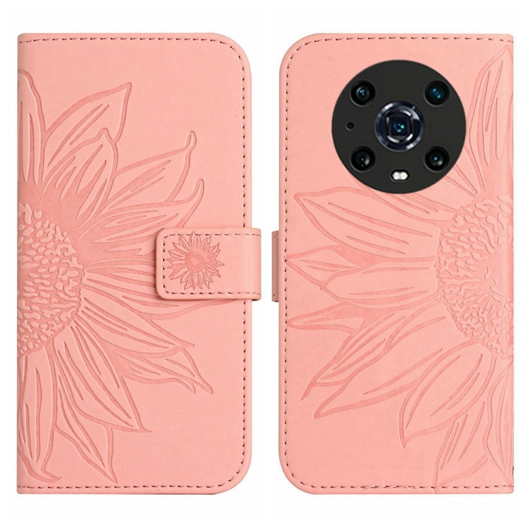 For Honor Magic4 Pro Skin Feel Sun Flower Pattern Flip Leather Phone Case with Lanyard
