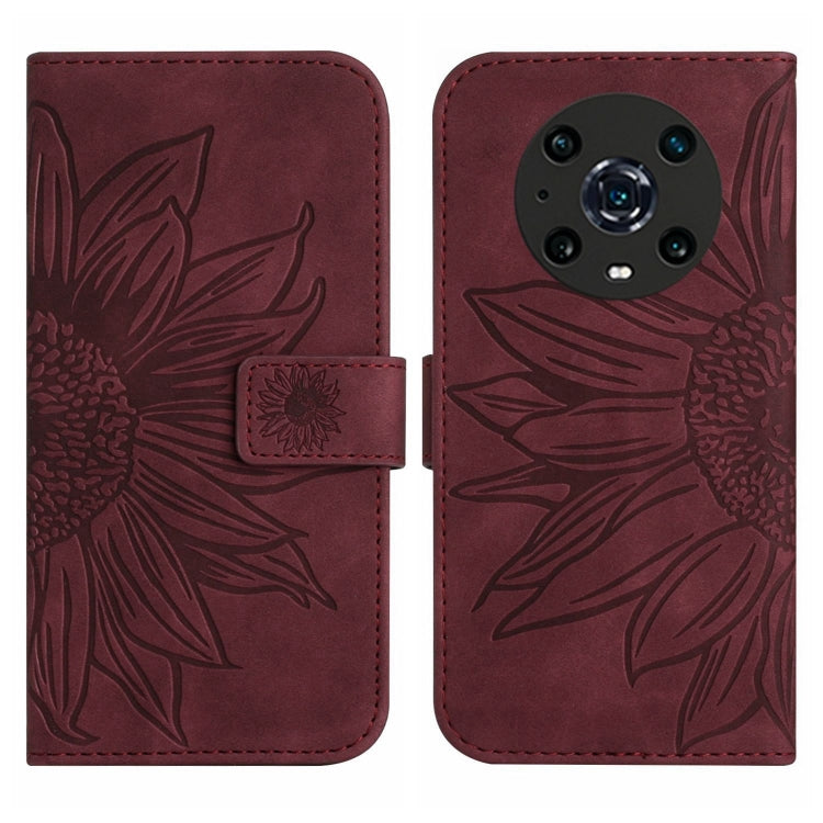 For Honor Magic4 Pro Skin Feel Sun Flower Pattern Flip Leather Phone Case with Lanyard