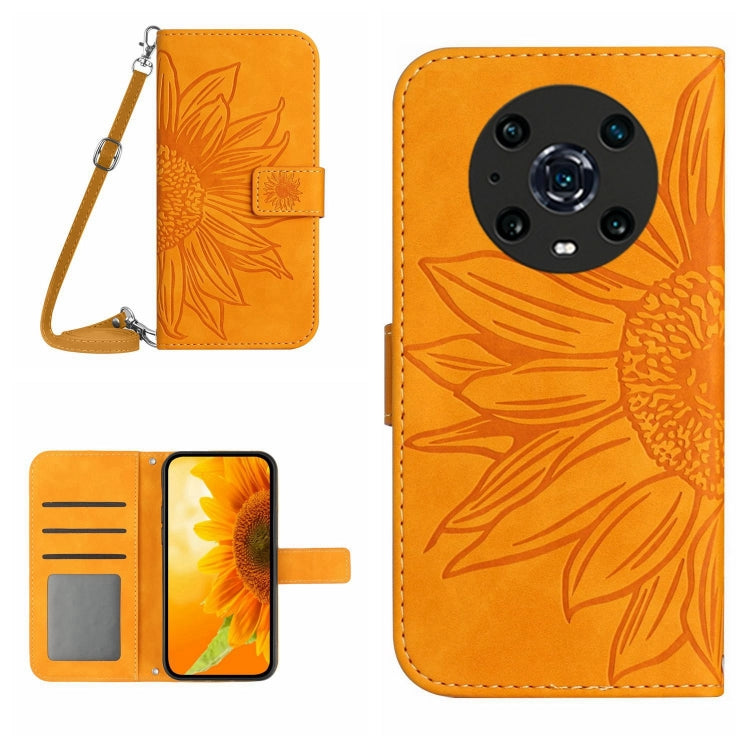 For Honor Magic4 Pro Skin Feel Sun Flower Pattern Flip Leather Phone Case with Lanyard
