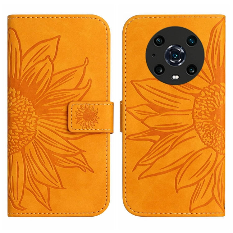 For Honor Magic4 Pro Skin Feel Sun Flower Pattern Flip Leather Phone Case with Lanyard