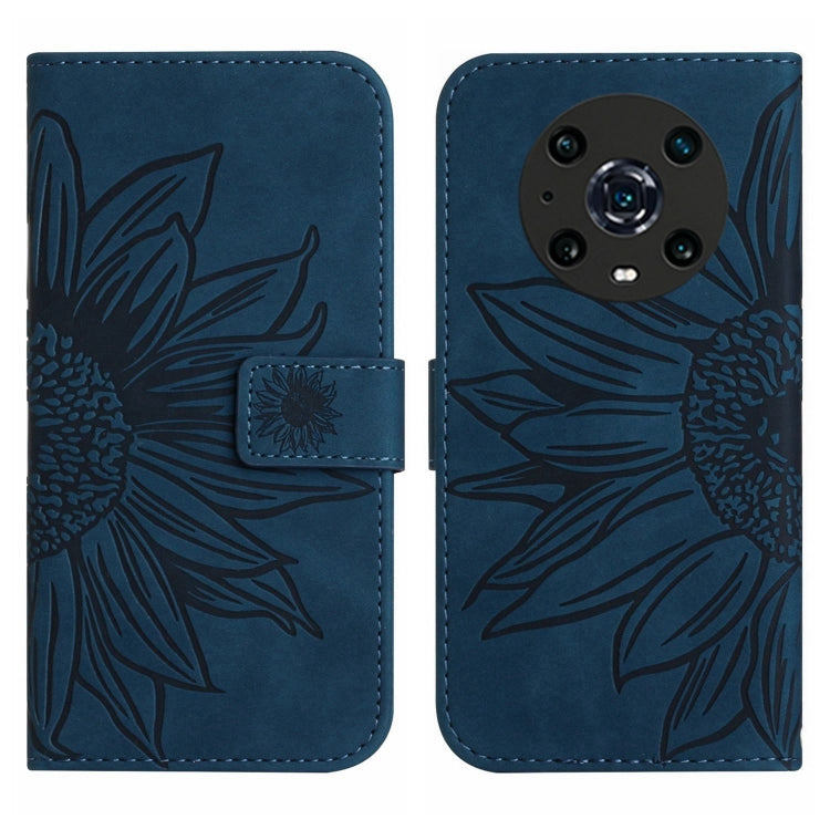 For Honor Magic4 Pro Skin Feel Sun Flower Pattern Flip Leather Phone Case with Lanyard