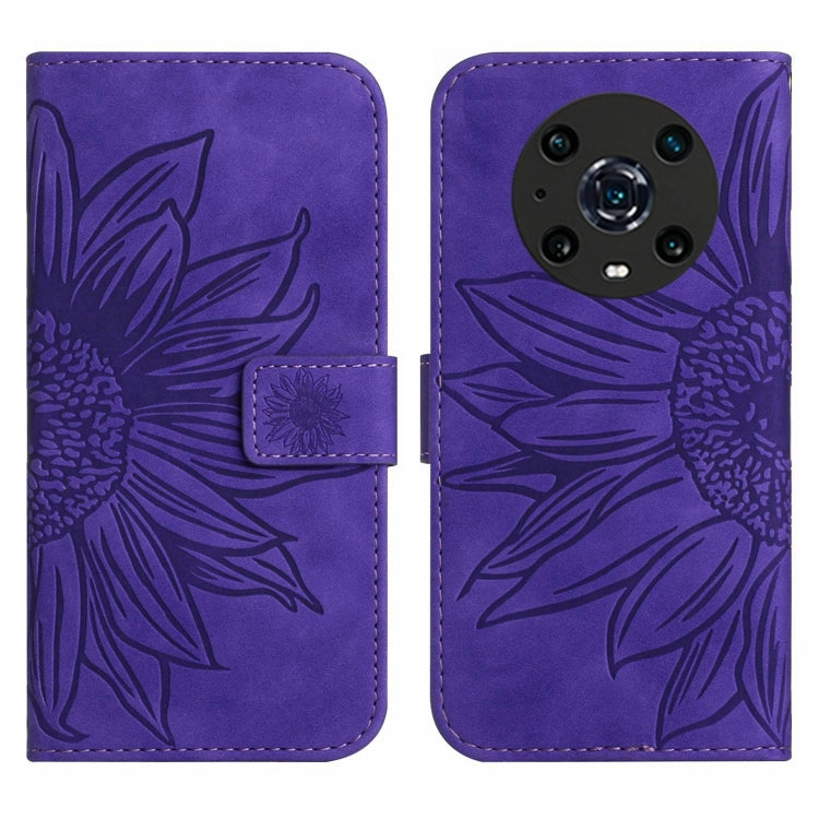 For Honor Magic4 Pro Skin Feel Sun Flower Pattern Flip Leather Phone Case with Lanyard