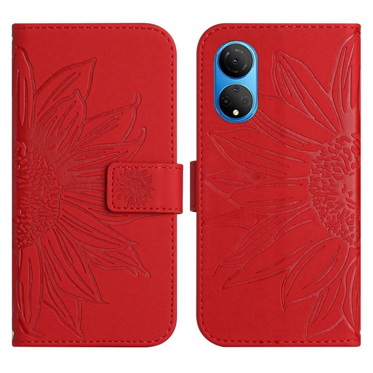 For Honor X7 Skin Feel Sun Flower Pattern Flip Leather Phone Case with Lanyard