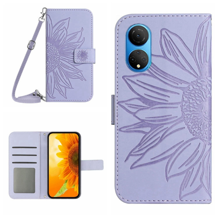For Honor X7 Skin Feel Sun Flower Pattern Flip Leather Phone Case with Lanyard