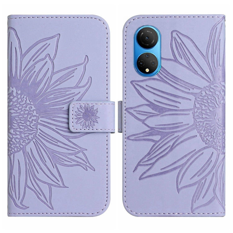 For Honor X7 Skin Feel Sun Flower Pattern Flip Leather Phone Case with Lanyard