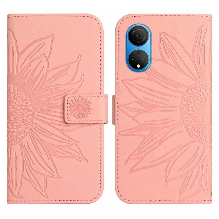 For Honor X7 Skin Feel Sun Flower Pattern Flip Leather Phone Case with Lanyard