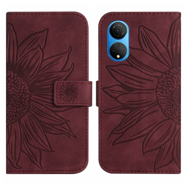 For Honor X7 Skin Feel Sun Flower Pattern Flip Leather Phone Case with Lanyard