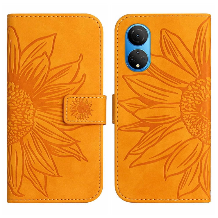For Honor X7 Skin Feel Sun Flower Pattern Flip Leather Phone Case with Lanyard