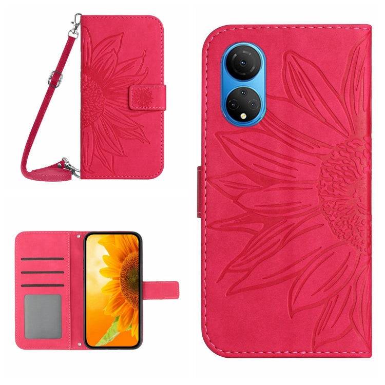 For Honor X7 Skin Feel Sun Flower Pattern Flip Leather Phone Case with Lanyard