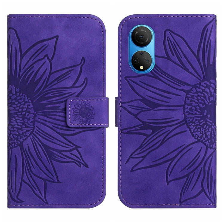 For Honor X7 Skin Feel Sun Flower Pattern Flip Leather Phone Case with Lanyard