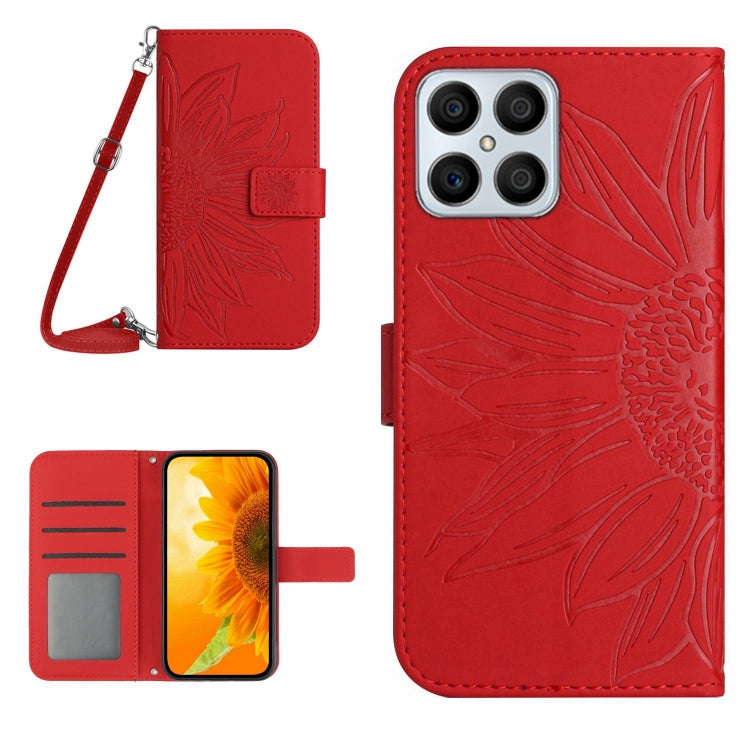 For Honor X8 Skin Feel Sun Flower Pattern Flip Leather Phone Case with Lanyard