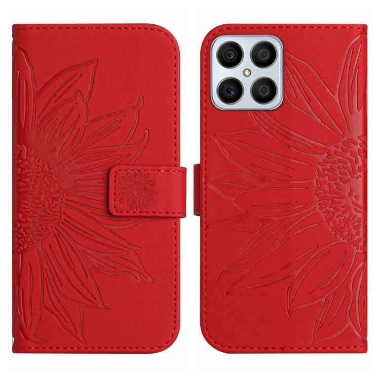 For Honor X8 Skin Feel Sun Flower Pattern Flip Leather Phone Case with Lanyard