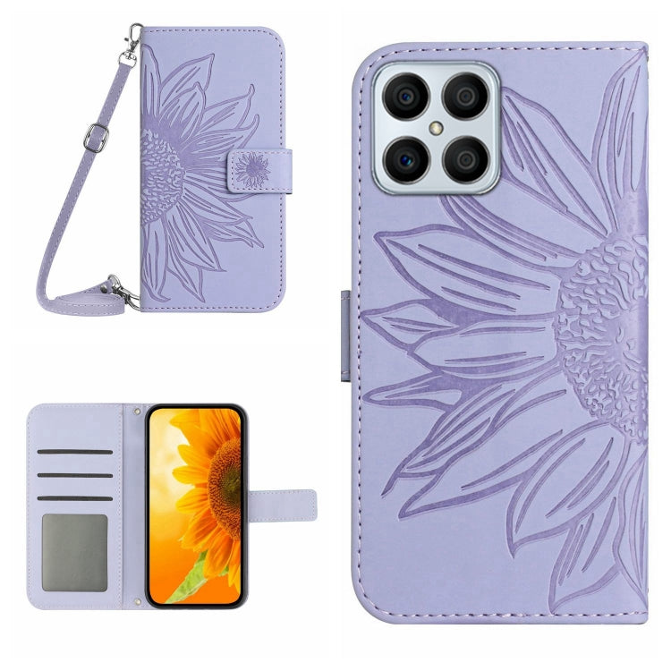 For Honor X8 Skin Feel Sun Flower Pattern Flip Leather Phone Case with Lanyard