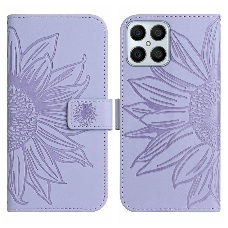 For Honor X8 Skin Feel Sun Flower Pattern Flip Leather Phone Case with Lanyard