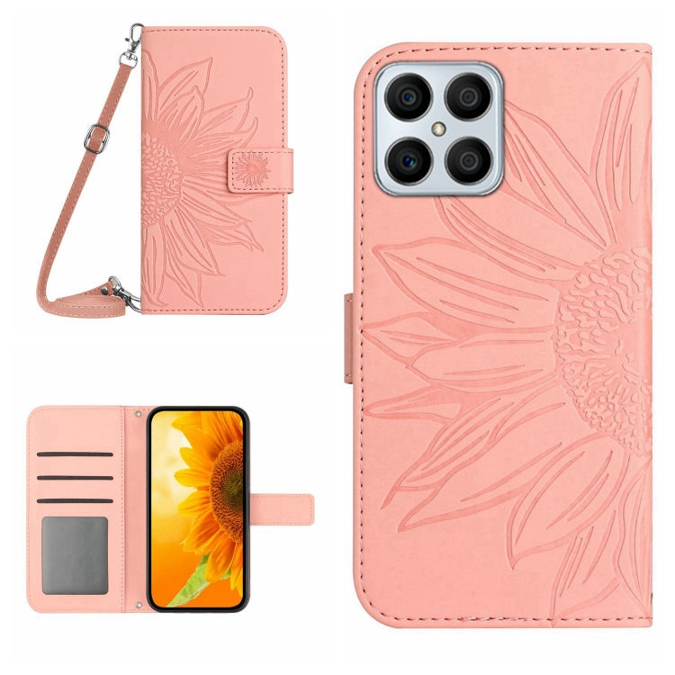 For Honor X8 Skin Feel Sun Flower Pattern Flip Leather Phone Case with Lanyard