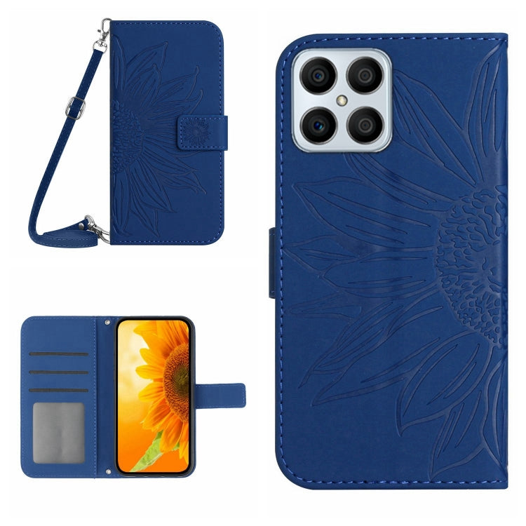 For Honor X8 Skin Feel Sun Flower Pattern Flip Leather Phone Case with Lanyard