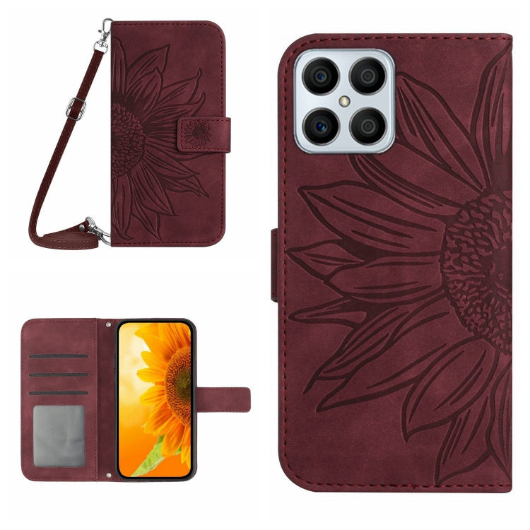 For Honor X8 Skin Feel Sun Flower Pattern Flip Leather Phone Case with Lanyard