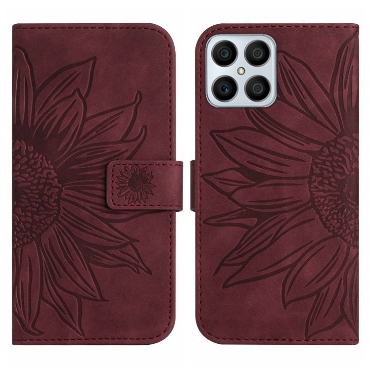 For Honor X8 Skin Feel Sun Flower Pattern Flip Leather Phone Case with Lanyard