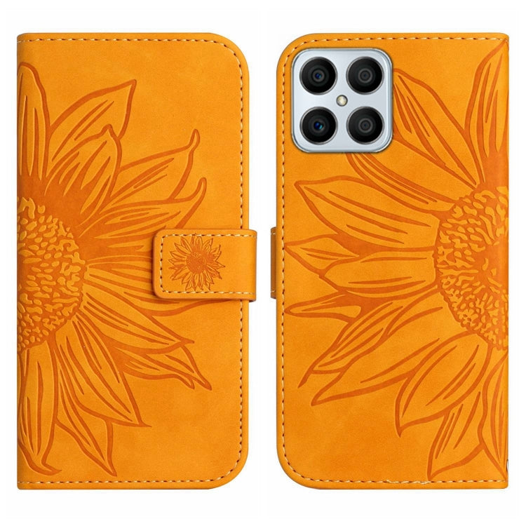 For Honor X8 Skin Feel Sun Flower Pattern Flip Leather Phone Case with Lanyard