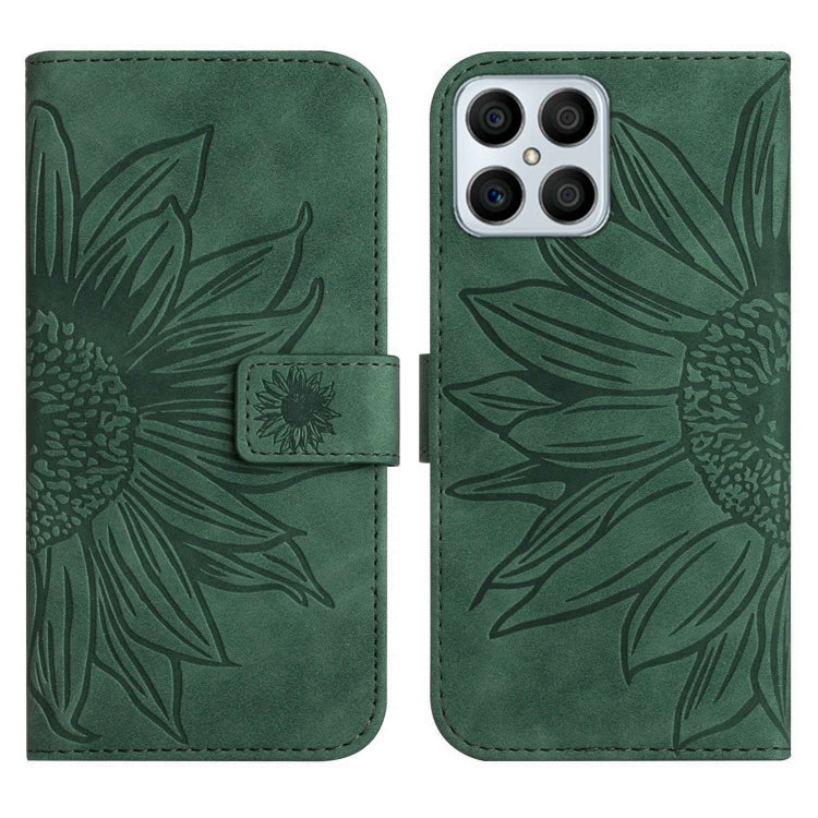 For Honor X8 Skin Feel Sun Flower Pattern Flip Leather Phone Case with Lanyard