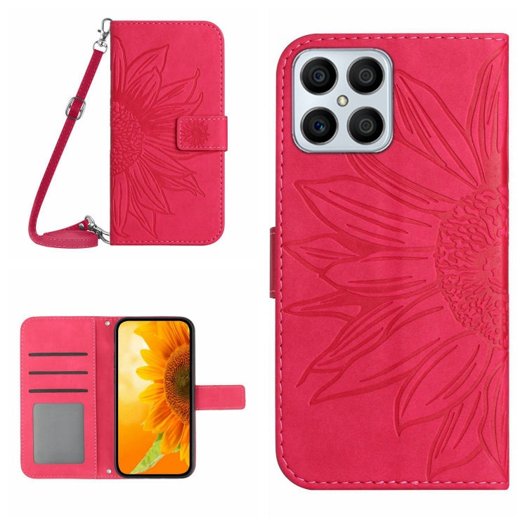 For Honor X8 Skin Feel Sun Flower Pattern Flip Leather Phone Case with Lanyard