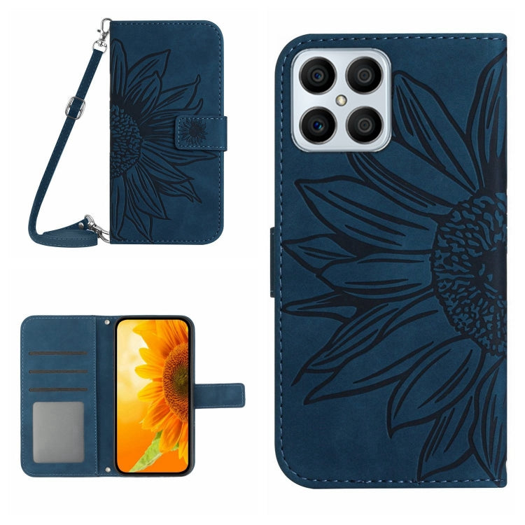 For Honor X8 Skin Feel Sun Flower Pattern Flip Leather Phone Case with Lanyard