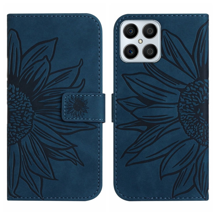 For Honor X8 Skin Feel Sun Flower Pattern Flip Leather Phone Case with Lanyard