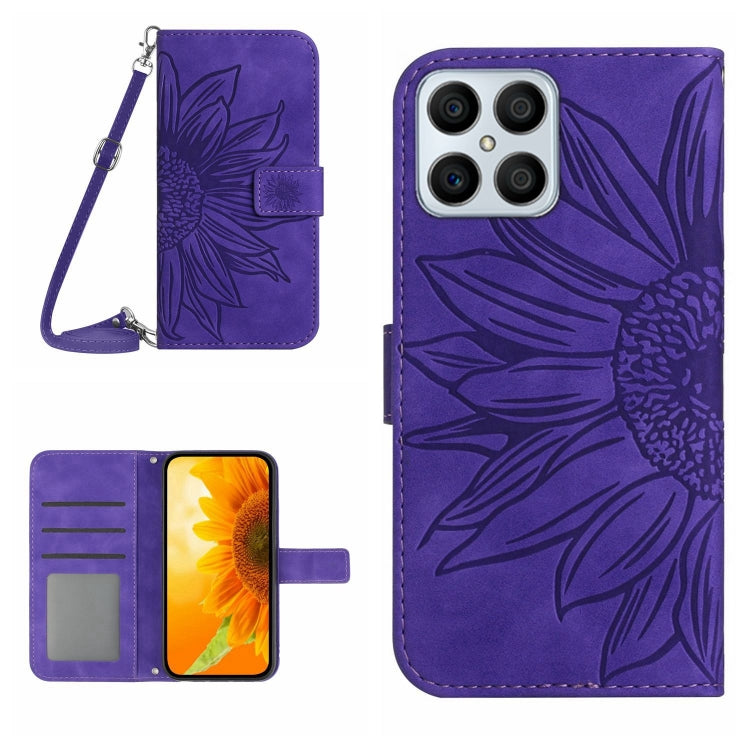 For Honor X8 Skin Feel Sun Flower Pattern Flip Leather Phone Case with Lanyard