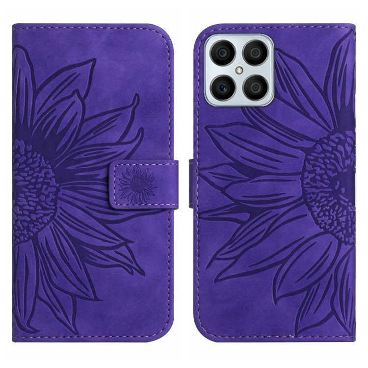 For Honor X8 Skin Feel Sun Flower Pattern Flip Leather Phone Case with Lanyard