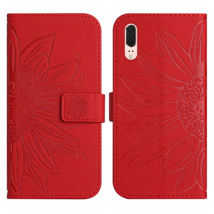 For Huawei P20 Skin Feel Sun Flower Pattern Flip Leather Phone Case with Lanyard