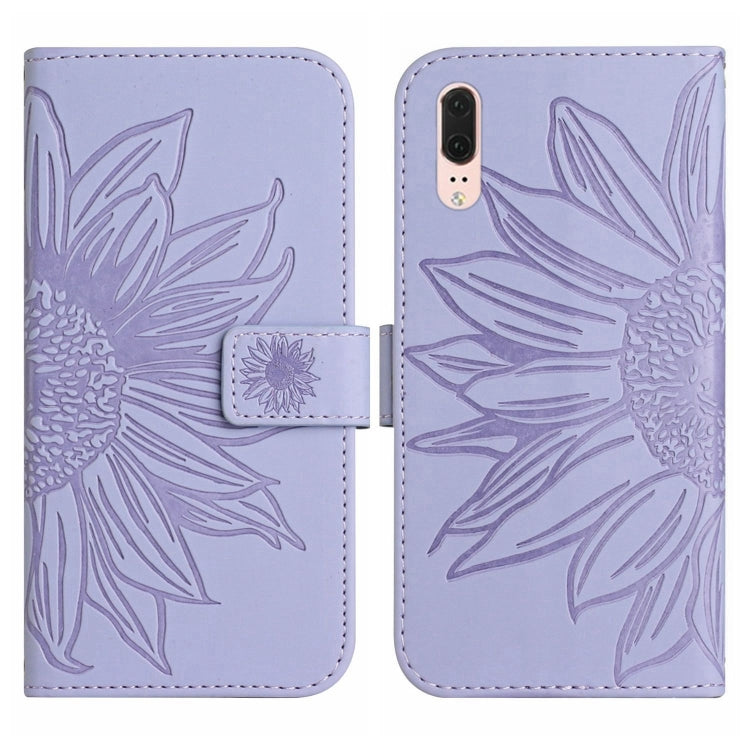 For Huawei P20 Skin Feel Sun Flower Pattern Flip Leather Phone Case with Lanyard