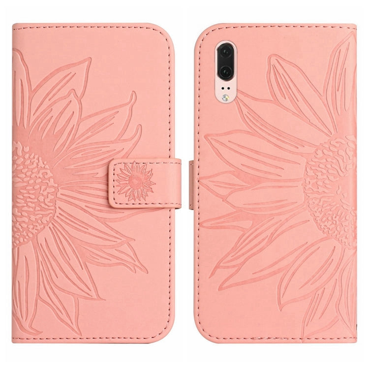 For Huawei P20 Skin Feel Sun Flower Pattern Flip Leather Phone Case with Lanyard