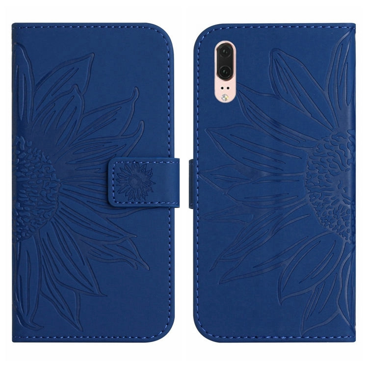 For Huawei P20 Skin Feel Sun Flower Pattern Flip Leather Phone Case with Lanyard