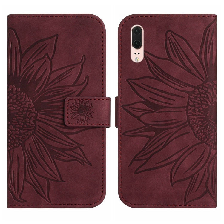 For Huawei P20 Skin Feel Sun Flower Pattern Flip Leather Phone Case with Lanyard