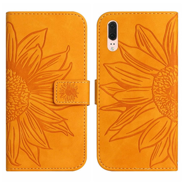 For Huawei P20 Skin Feel Sun Flower Pattern Flip Leather Phone Case with Lanyard