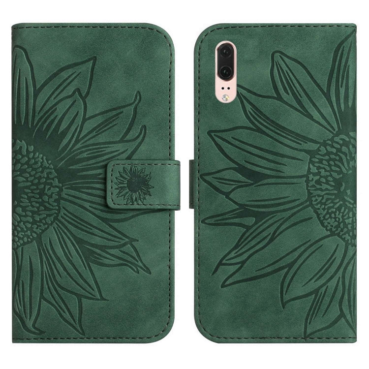 For Huawei P20 Skin Feel Sun Flower Pattern Flip Leather Phone Case with Lanyard